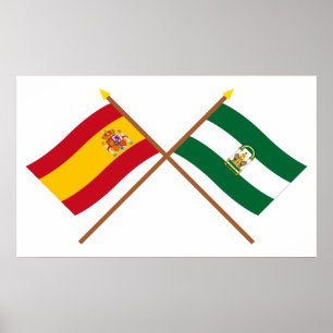 Überquerte Flaggen Spaniens und Andalusiens Poster
