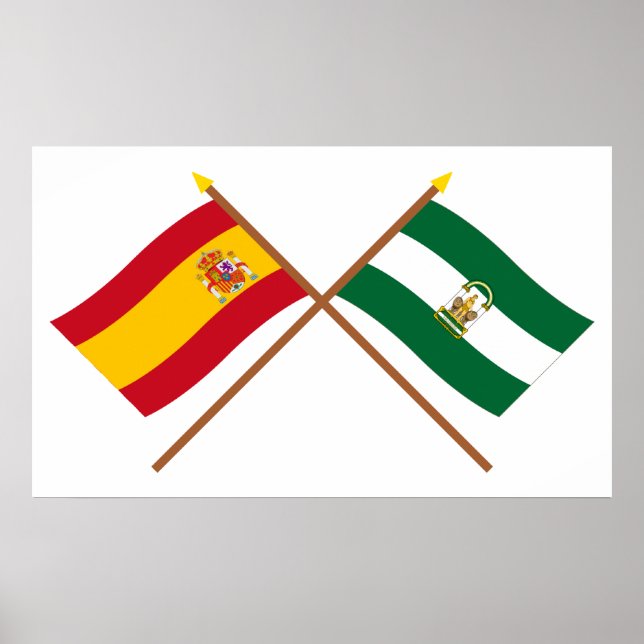 Überquerte Flaggen Spaniens und Andalusiens Poster (Vorne)