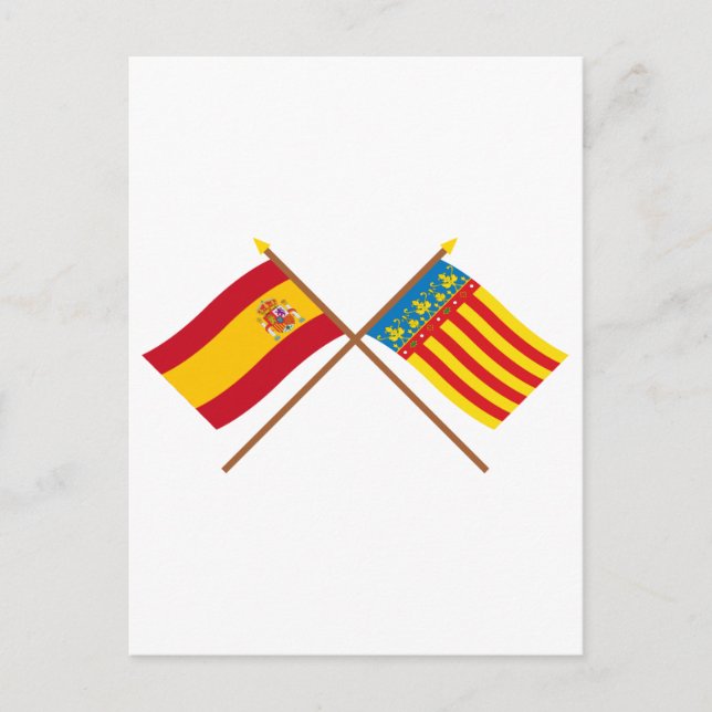 Überquerte Flaggen Spaniens und Valencias Postkarte (Vorderseite)