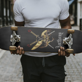 Überquerte Schwerter mit Drachen Personalisiert Skateboard