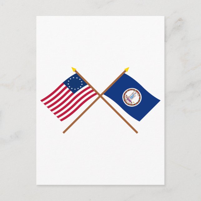 Überquerte US-13-Sterne- und Virginia-Staatsflagge Postkarte (Vorderseite)