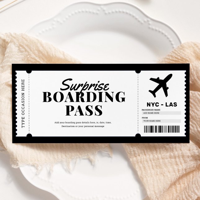 Überraschen Boarding Pass Flugzeug Geschenkkarte Einladung (Von Creator hochgeladen)
