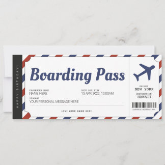 Überraschen Boarding Pass Flugzeug Geschenkkarte Einladung