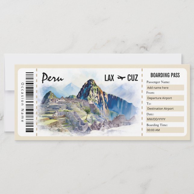Überraschen Peru-Boarding-Pass-Geschenk Einladung (Vorderseite)