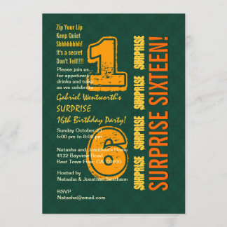 ÜBERRASCHEN Sie 16. modernes Geburtstags-Grün und Einladung