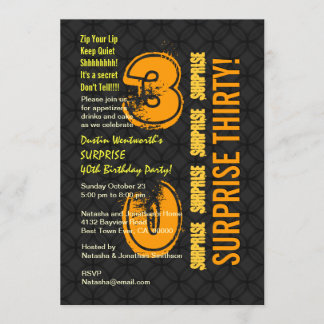 ÜBERRASCHEN Sie 30. modernes Geburtstags-Schwarzes Einladung