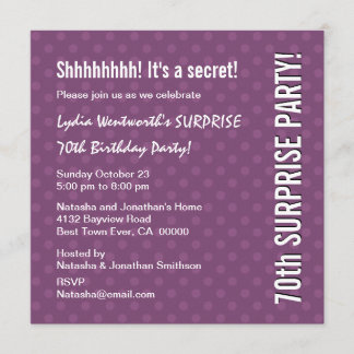 ÜBERRASCHEN Sie 70. Geburtstags-lila Polka-Punkte Einladung