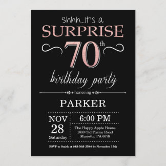 Überraschen Sie 70. Geburtstags-Schwarz-und Einladung