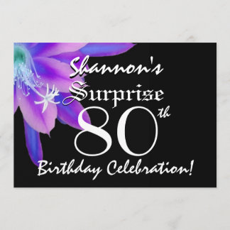 ÜBERRASCHEN Sie 80. Geburtstags-schwarze und lila Einladung