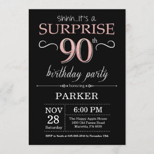 Überraschen Sie 90. Geburtstags-Schwarz-und Einladung