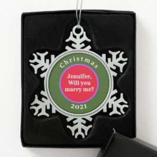 ÜBERRASCHENDE CHRISTMAS HEIRATSVORSCHLAG SNOWFLAKE SCHNEEFLOCKEN Zinn-Ornament