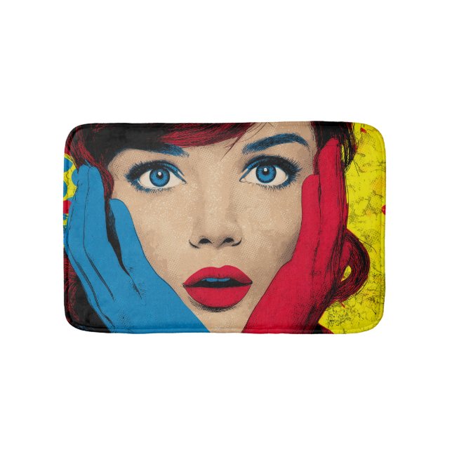 Überraschende Frau in Pop Art Badematte (Vorderseite)