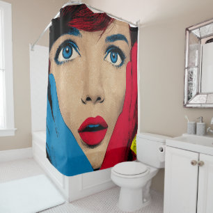 Überraschende Frau in Pop Art Duschvorhang