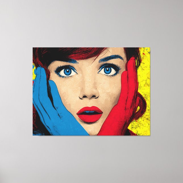 Überraschende Frau in Pop Art Leinwanddruck (Vorderseite)