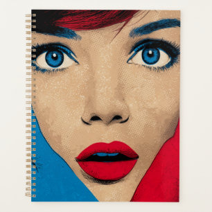 Überraschende Frau in Pop Art Planer