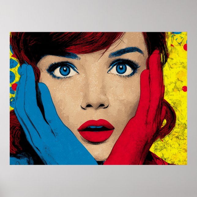 Überraschende Frau in Pop Art Poster (Vorne)