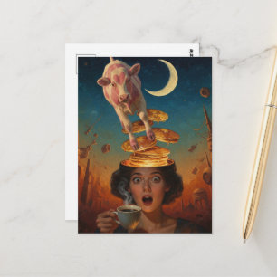 Überraschende Frühstückspfannkuchen Kaffee Rosa Ku Postkarte