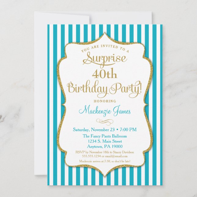 Überraschende Party Einladung Türkis Aqua (Vorderseite)