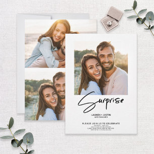 Überraschende Schwarz-Weiß-3-Foto-Engagement-Party Einladung