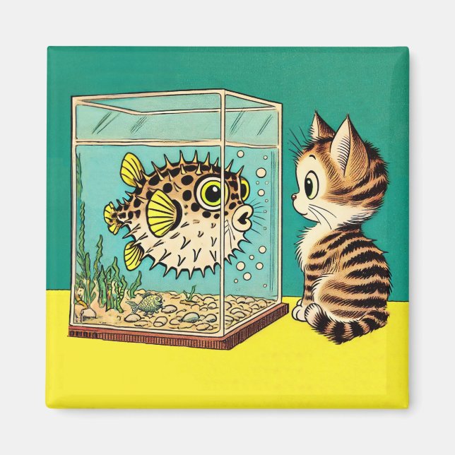 Überraschender Katz- und Puffer-Fisch-Magnet Magnet (Vorne)