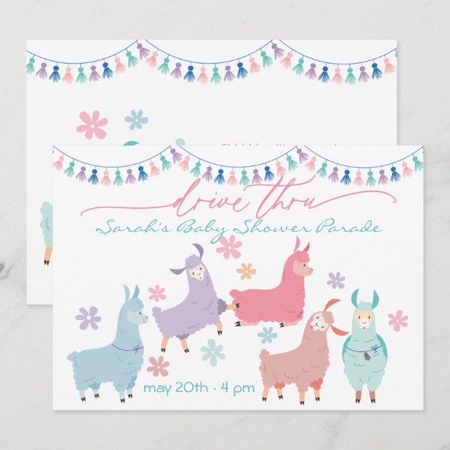 Überraschender Llamas-Tanz durch Babydusche Einladung (Vorne/Hinten)