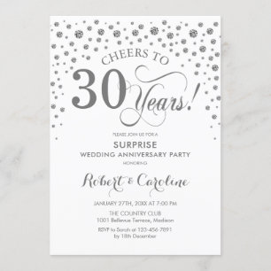 Überraschendes 30-jähriges Party - Silver White Einladung