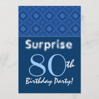 ÜBERRASCHENDES 80. Geburtstag Blaues Diamantmuster Einladung
