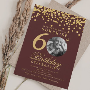 ÜBERRASCHENDES Foto 60 Geburtstag Gold Confetti Bu Einladung