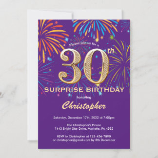 Überraschendes Lila und goldenes Feuerwerk zum 30. Einladung