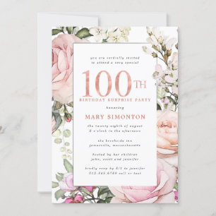 ÜBERRASCHENDES PARTY 100. Geburtstag Blush Pink Bl Einladung