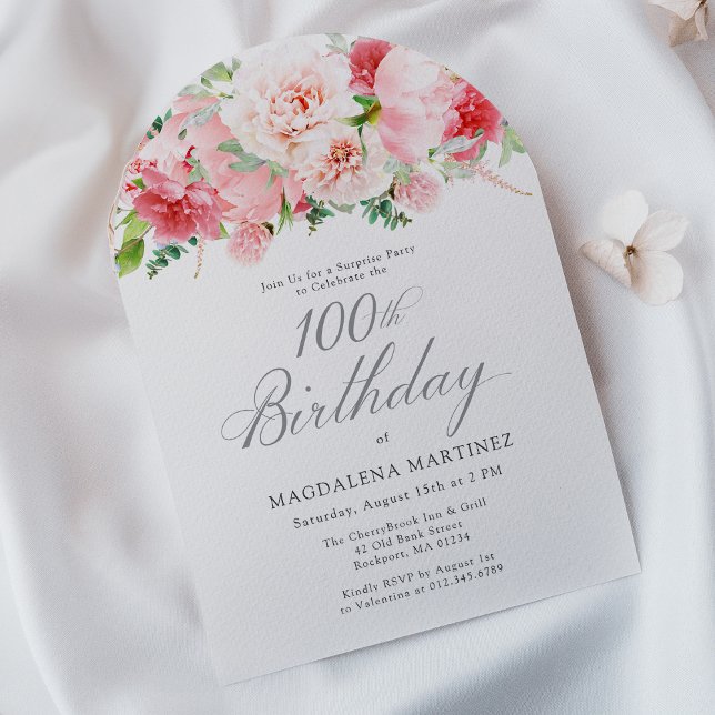 ÜBERRASCHENDES PARTY 100. Geburtstag Elegantes Ros Einladung (Von Creator hochgeladen)