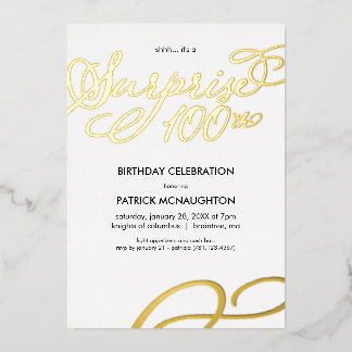 Überraschendes Party 100. Geburtstag Goldene Foil  Folieneinladung