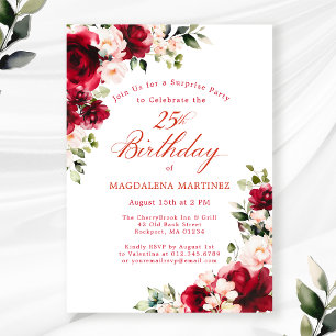 ÜBERRASCHENDES PARTY 25. Geburtstag Roter Rosa Blü Einladung