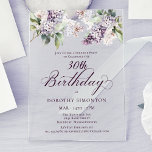 ÜBERRASCHENDES PARTY 30. Geburtstag Lila Lilac Flo Acryleinladungen<br><div class="desc">Weiche Wasserfarbe lila Lilacs schaffen eine hübsche Frühlingsüberraschung Party Geburtstagseinladung. Die Typografie fügt eine elegante Ästhetik hinzu. Es ist Teil der Lila Spring Lilac Blume Kollektion. Es lasse Ihnen,  ein Thema zu wählen und dann einfach eine einzigartige Einladungspauschale,  Begrüßungsschilder und Party Dekoration zu erstellen. Party-Planung macht Spaß und Spaß.</div>