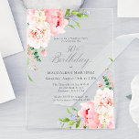 ÜBERRASCHENDES PARTY 30. Geburtstag Pink Peony Flo Acryleinladungen<br><div class="desc">Eine wunderschöne und weibliche Überraschungsfeier zum 30. Geburtstag im eleganten Stil. Dieses Blumendesign grenzt an ein zauberhaftes Ambiente aus rosafarbenen Blume und Grünpflanzen. Diese Einladung ist als gedruckte Einladung zu transparentem Acryl erhältlich. Einer der heißesten Trend im Einladungs-Design in diesem Jahr.</div>