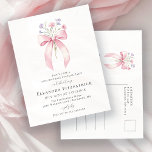 ÜBERRASCHENDES PARTY 30. Geburtstagsbow-Wildblume Einladungspostkarte<br><div class="desc">Ein feminin rosa Coquette Bogen ist mit kleinen rosa und lila Wildblumen geschmückt.</div>