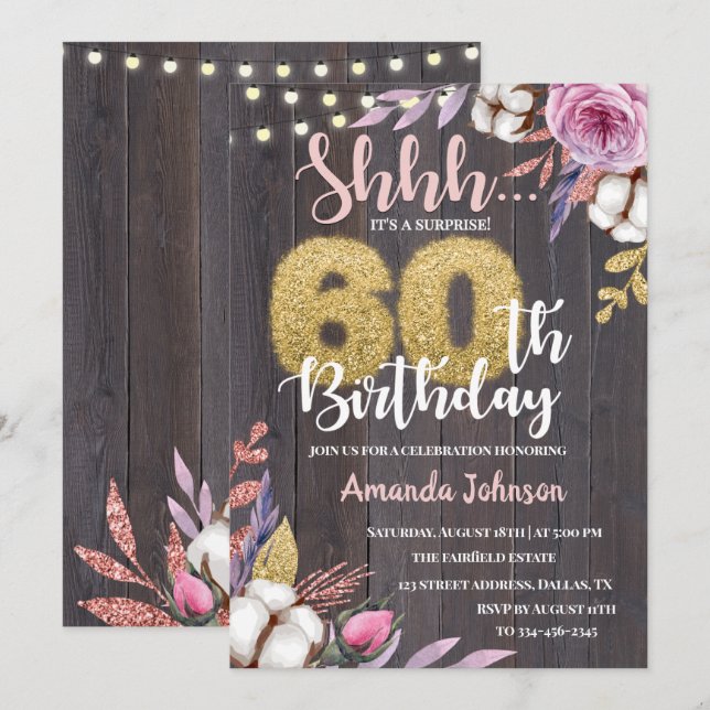 Überraschendes Party 60. Geburtstag Einladung (Vorne/Hinten)