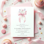 ÜBERRASCHENDES PARTY 60. Geburtstagsbow-Wildblume Einladung<br><div class="desc">Ein feminin rosa Coquette Bogen ist mit kleinen rosa und lila Wildblumen geschmückt.</div>