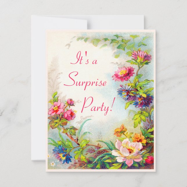 Überraschendes Party Dahlias Peonings Viktorianisc Einladung (Vorderseite)