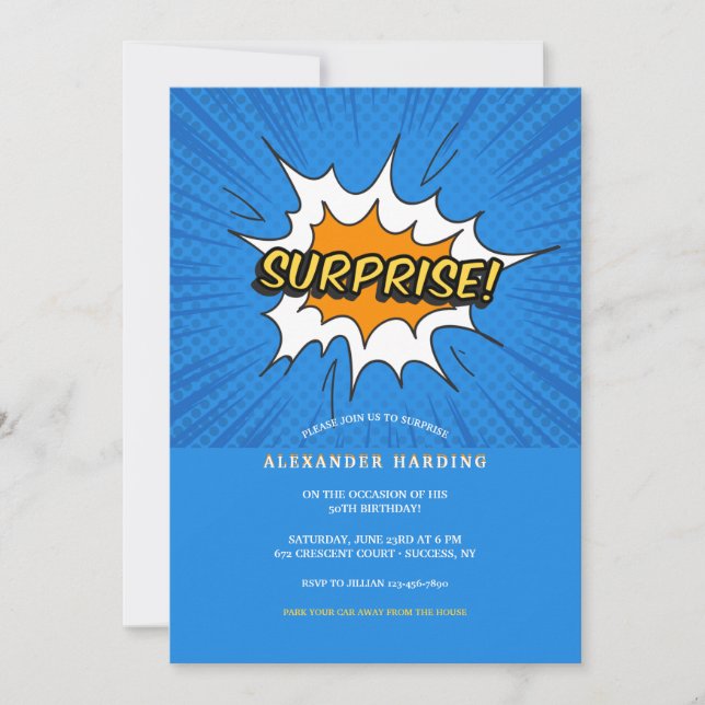 Überraschendes Party Einladung (Vorderseite)