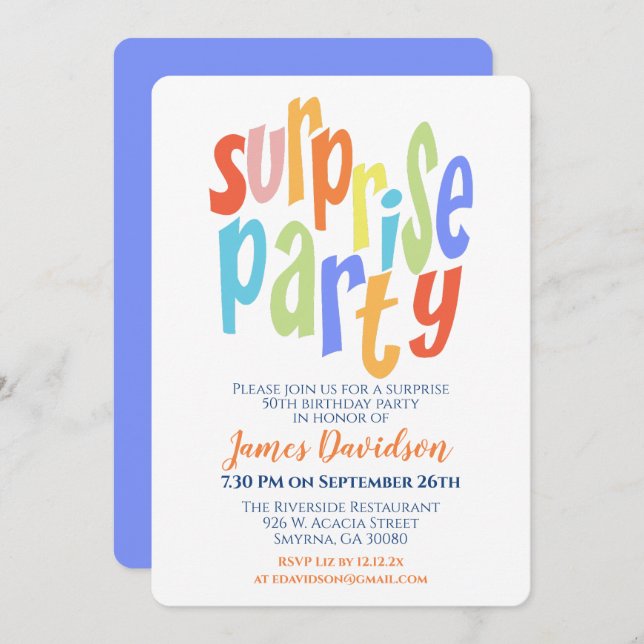 Überraschendes Party Moderne Typografie Einladung (Vorne/Hinten)