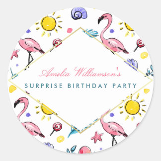 Überraschendes Party | Summer Flamingo, Lollipop u Runder Aufkleber