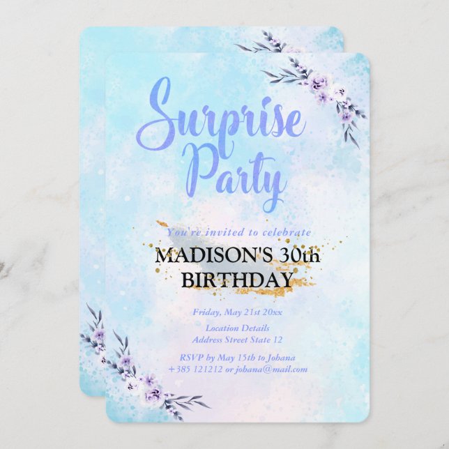 Überraschendes Party Wasserfarbenpastete Einladung (Vorne/Hinten)
