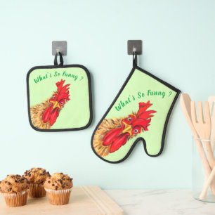 Überraschendes Rooster Funny Oven Mitt & Pot Holde Ofenhandschuh & Topflappen-Set