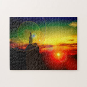 Überraschendes Sonnenuntergangs-Kirchenbild Puzzle