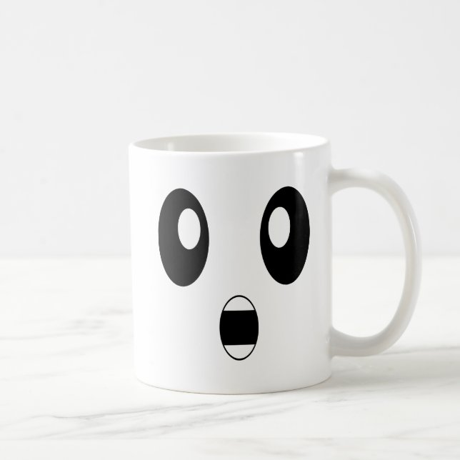 Überraschte Emoji entsetzte Emoticon-sprachlose Kaffeetasse (Rechts)