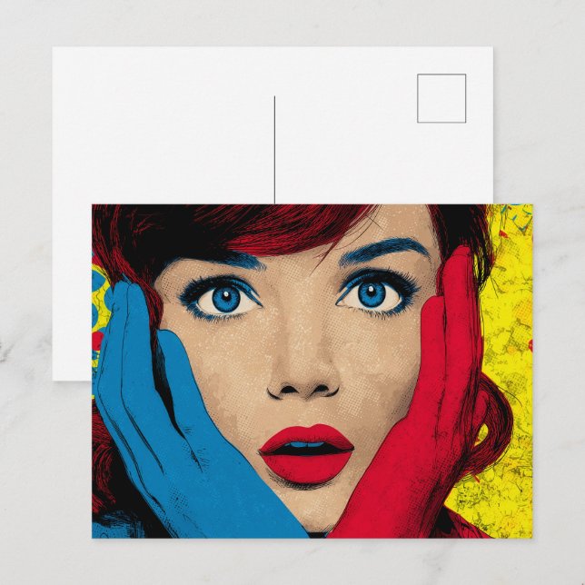 Überraschte Frau in Pop-Art Postkarte (Vorne/Hinten)