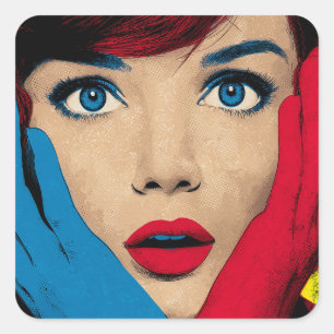 Überraschte Frau in Pop-Art Quadratischer Aufkleber