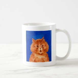Überraschte orange Katze durch Louis Wain Kaffeetasse