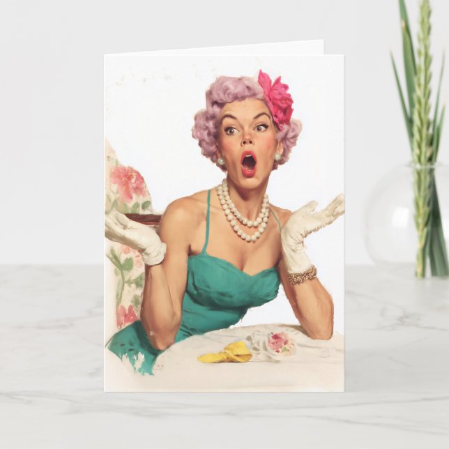 Überraschte Retro-Glamour-Lady Karte (Vorderseite)